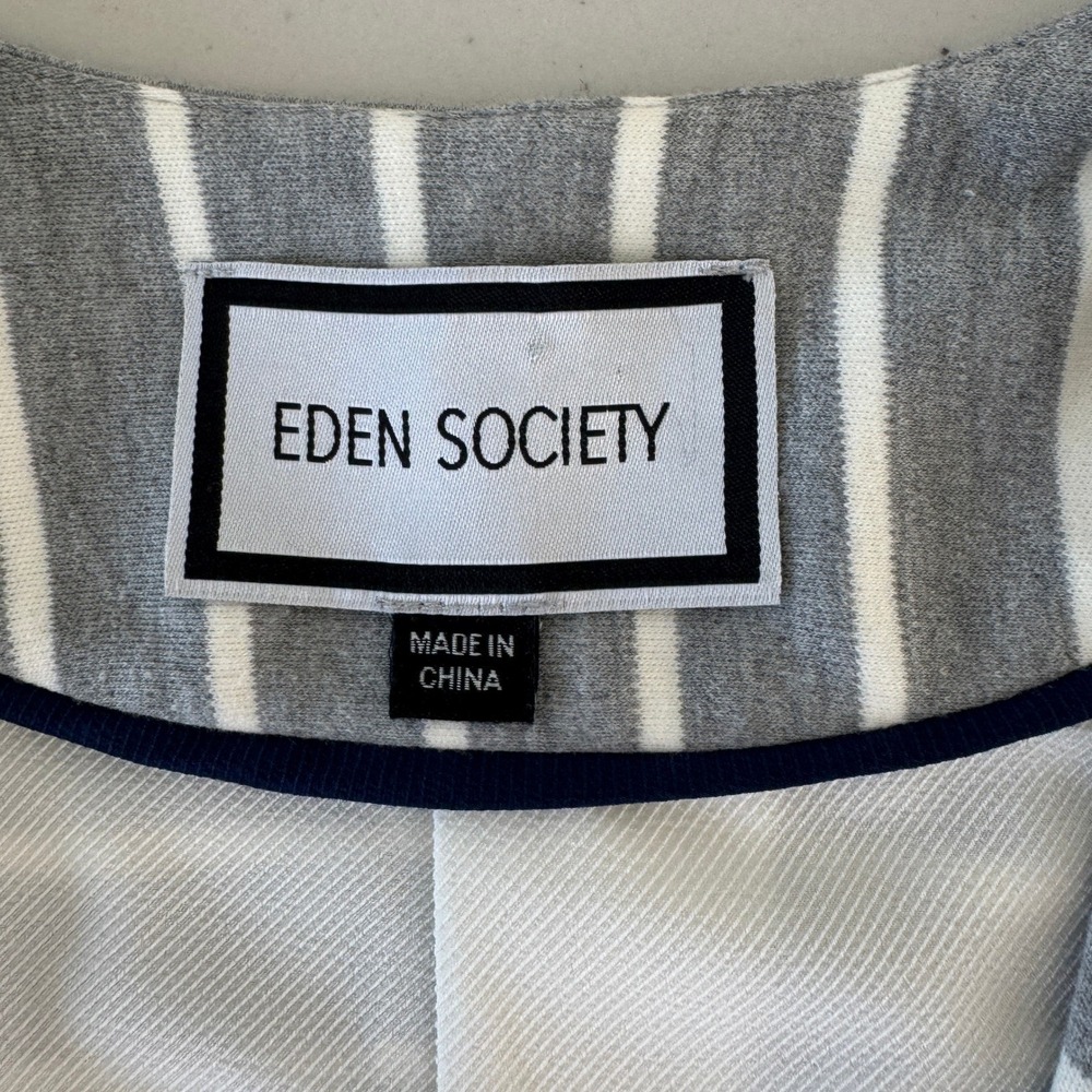 Eden Society Blazer Womens Small Gray White Striped Cotton Blend Knit Workwear - Picture 7 of 14